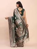 Green Banarasi silk Saree With Blouse Piece - EZBER