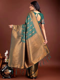 Green Banarasi silk Saree With Blouse Piece - EZBER