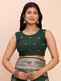 Green Banarasi silk Saree With Blouse Piece - EZBER