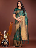 Green Banarasi silk Saree With Blouse Piece - EZBER