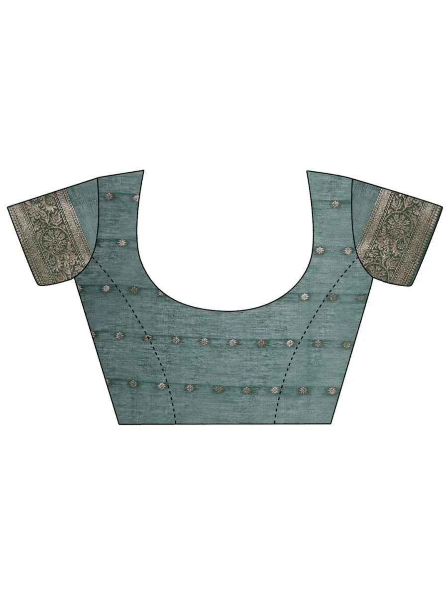 Green Cotton Saree With Blouse Piece - EZBER