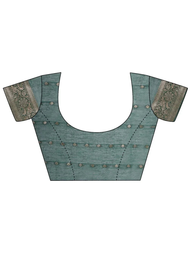 Green Cotton Saree With Blouse Piece - EZBER