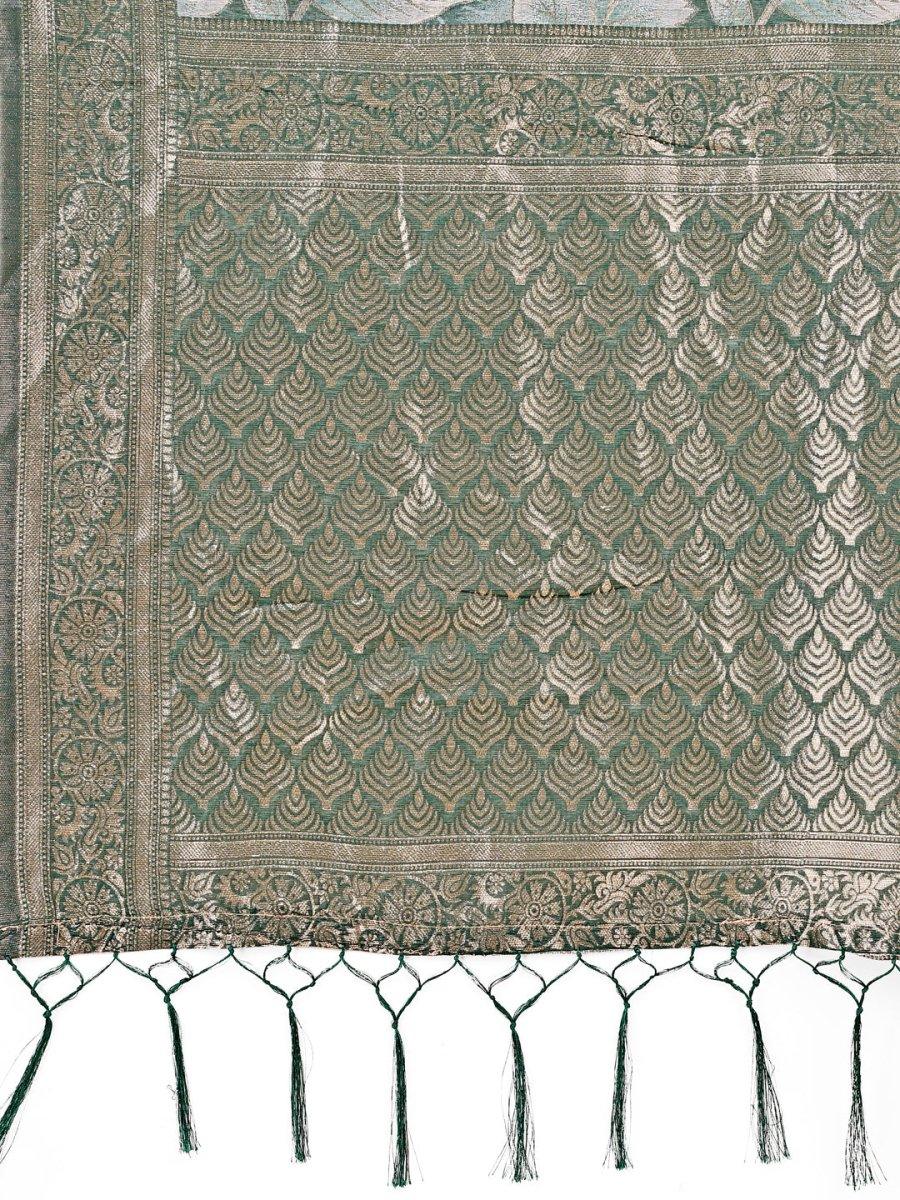 Green Cotton Saree With Blouse Piece - EZBER