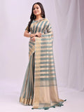 Green FOSHAN Organza Saree with Blouse Piece - EZBER