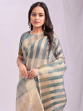 Green FOSHAN Organza Saree with Blouse Piece - EZBER