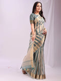 Green FOSHAN Organza Saree with Blouse Piece - EZBER
