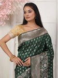 Green Lichi Silk Saree With Blouse Piece - EZBER