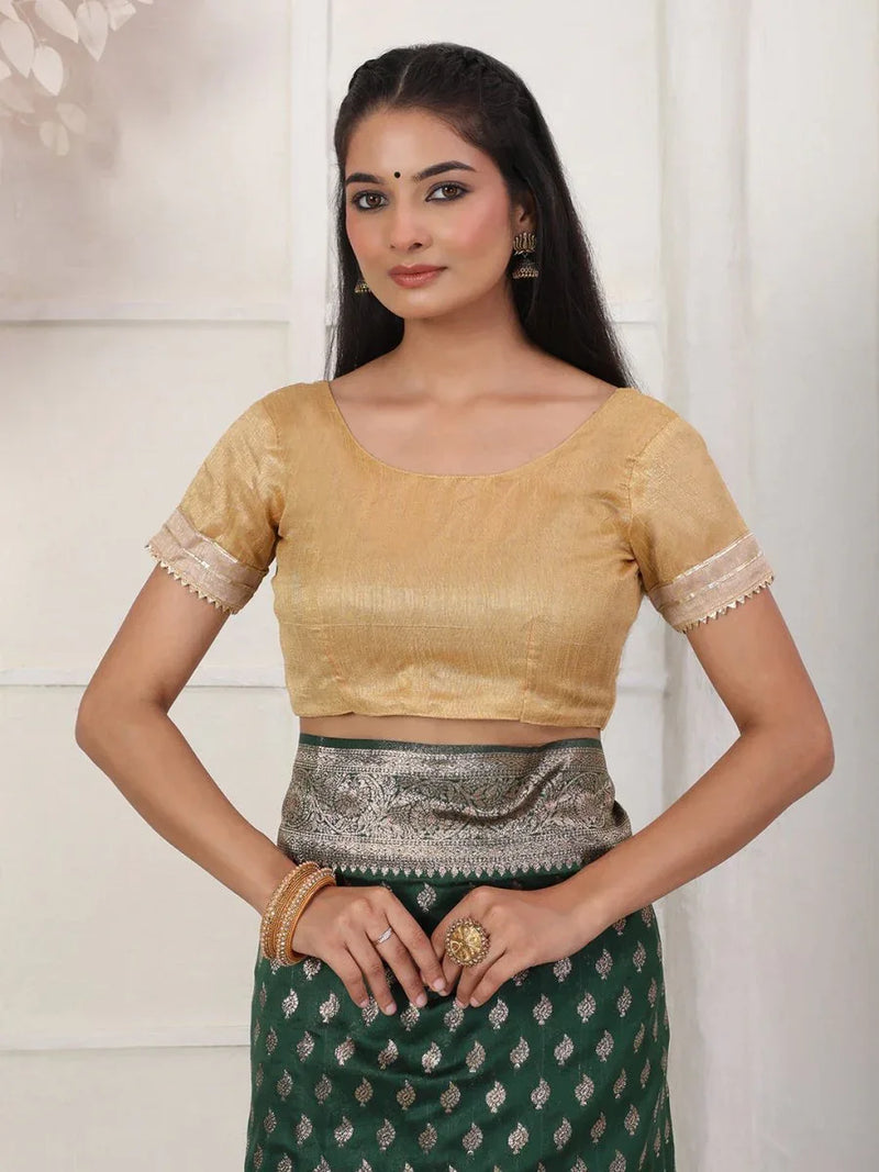 Green Lichi Silk Saree With Blouse Piece - EZBER