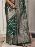 Green Lichi Silk Saree With Blouse Piece - EZBER