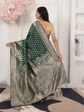 Green Lichi Silk Saree With Blouse Piece - EZBER