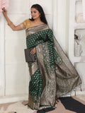 Green Lichi Silk Saree With Blouse Piece - EZBER