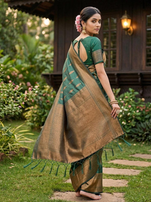 Green Linen Cotton Handloom Saree | EZB SI04 SURIT1006 - EZBER