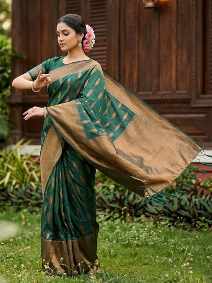 Green Linen Cotton Handloom Saree | EZB SI04 SURIT1006 - EZBER
