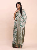 Green Linen Cotton Saree With Blouse Piece - EZBER