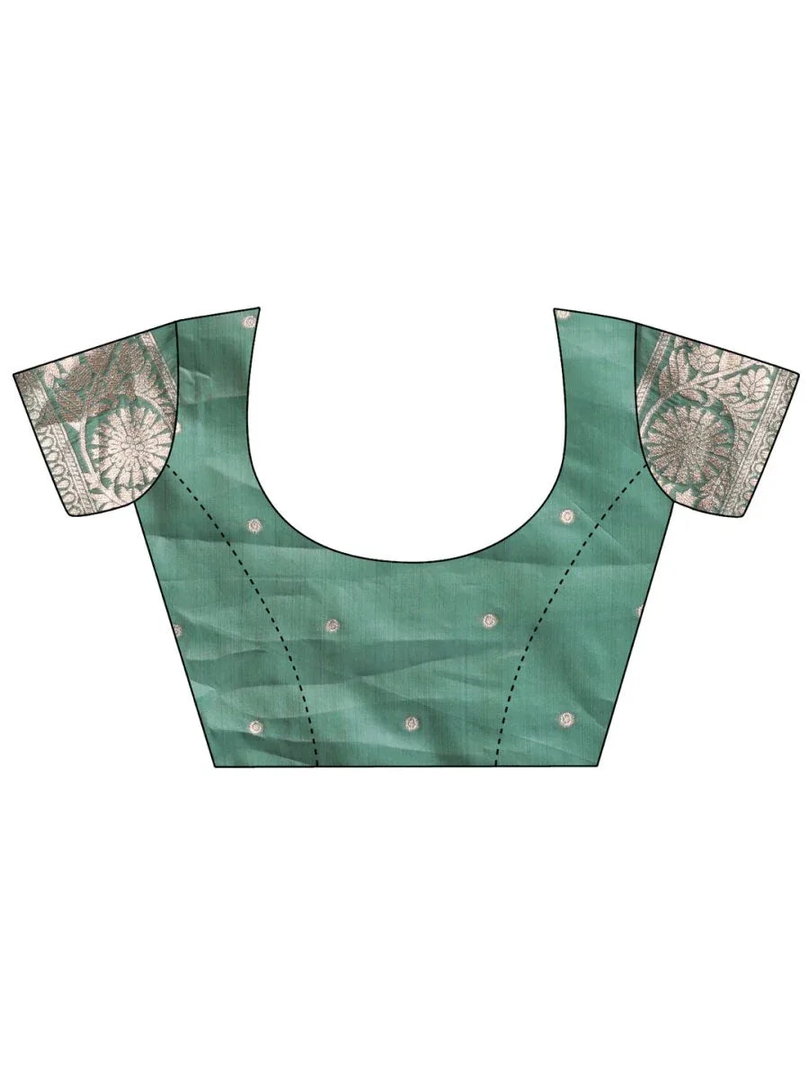 Green Linen Cotton Saree With Blouse Piece - EZBER