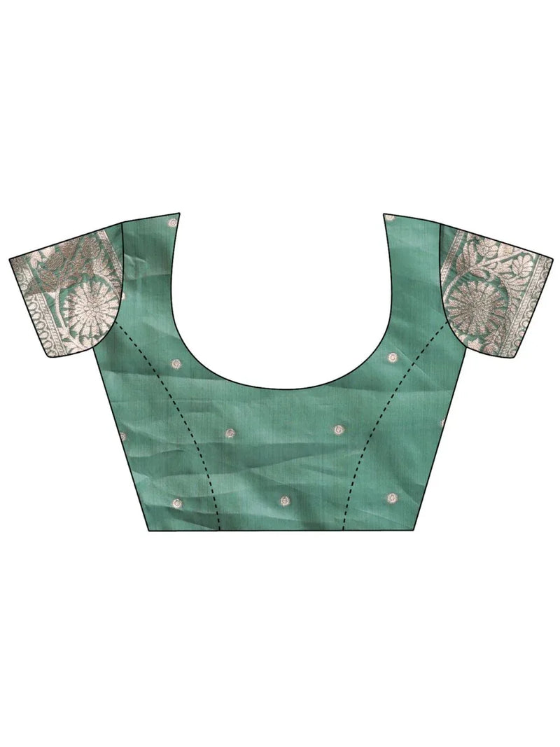 Green Linen Cotton Saree With Blouse Piece - EZBER