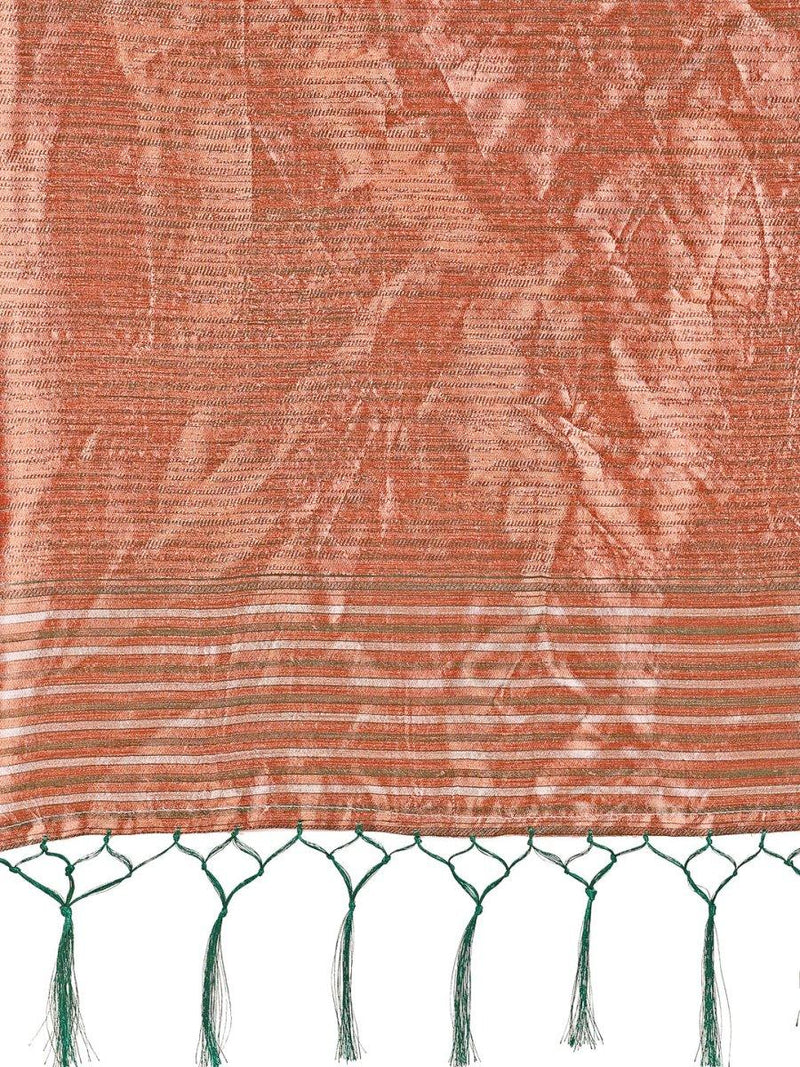 Green Linen Cotton Saree With Blouse Piece - EZBER