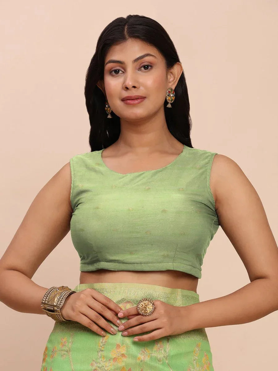 Green Linen Cotton Saree With Blouse Piece - EZBER
