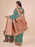 Green Linen Cotton Saree With Blouse Piece - EZBER