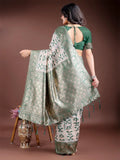 Green Linen Cotton Saree With Blouse Piece - EZBER