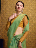 Green Linen Festive Wear Saree With Blouse Piece - EZBER