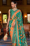 Green Orange Dual Tone Patola Saree - EZBER