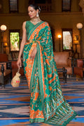 Green Orange Dual Tone Patola Saree - EZBER