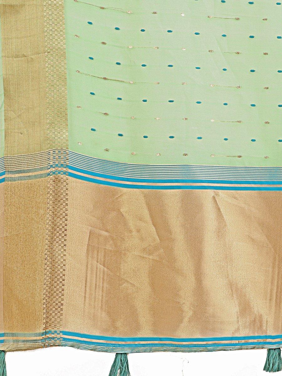 Green Organza Saree With Blouse Piece - EZBER
