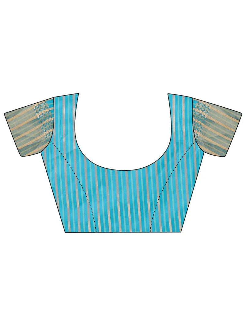 Green Organza Saree With Blouse Piece - EZBER