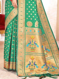 Green Paithani Silk Saree With Blouse Piece - EZBER