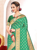 Green Paithani Silk Saree With Blouse Piece - EZBER