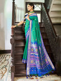 Green Raw Silk Festive Wear Saree With Blouse Piece - EZBER