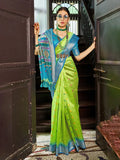 Green Raw Silk Festive Wear Saree With Blouse Piece - EZBER