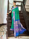 Green Raw Silk Festive Wear Saree With Blouse Piece - EZBER