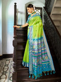 Green Raw Silk Festive Wear Saree With Blouse Piece - EZBER