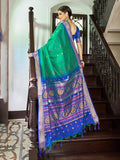 Green Raw Silk Festive Wear Saree With Blouse Piece - EZBER