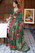 Green Red Dual Tone Patola Saree - EZBER