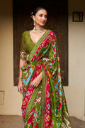 Green Red Dual Tone Patola Saree - EZBER