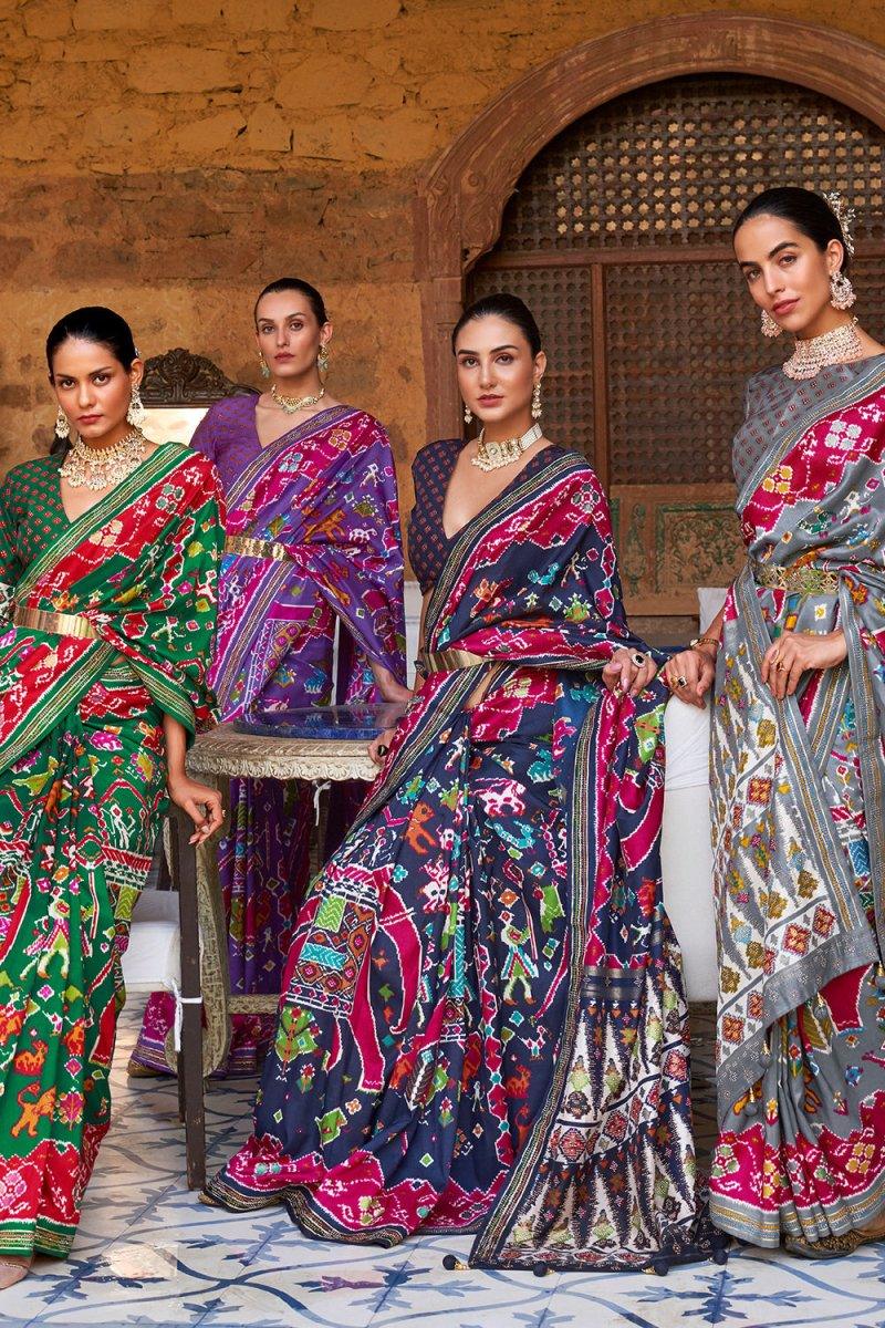 Green Red Dual Tone Patola Saree - EZBER