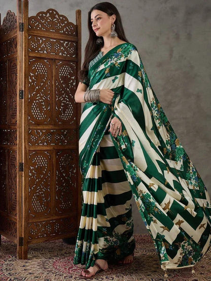 Green Semi Modal Saree | EZB GF02 LUX 11004 - EZBER