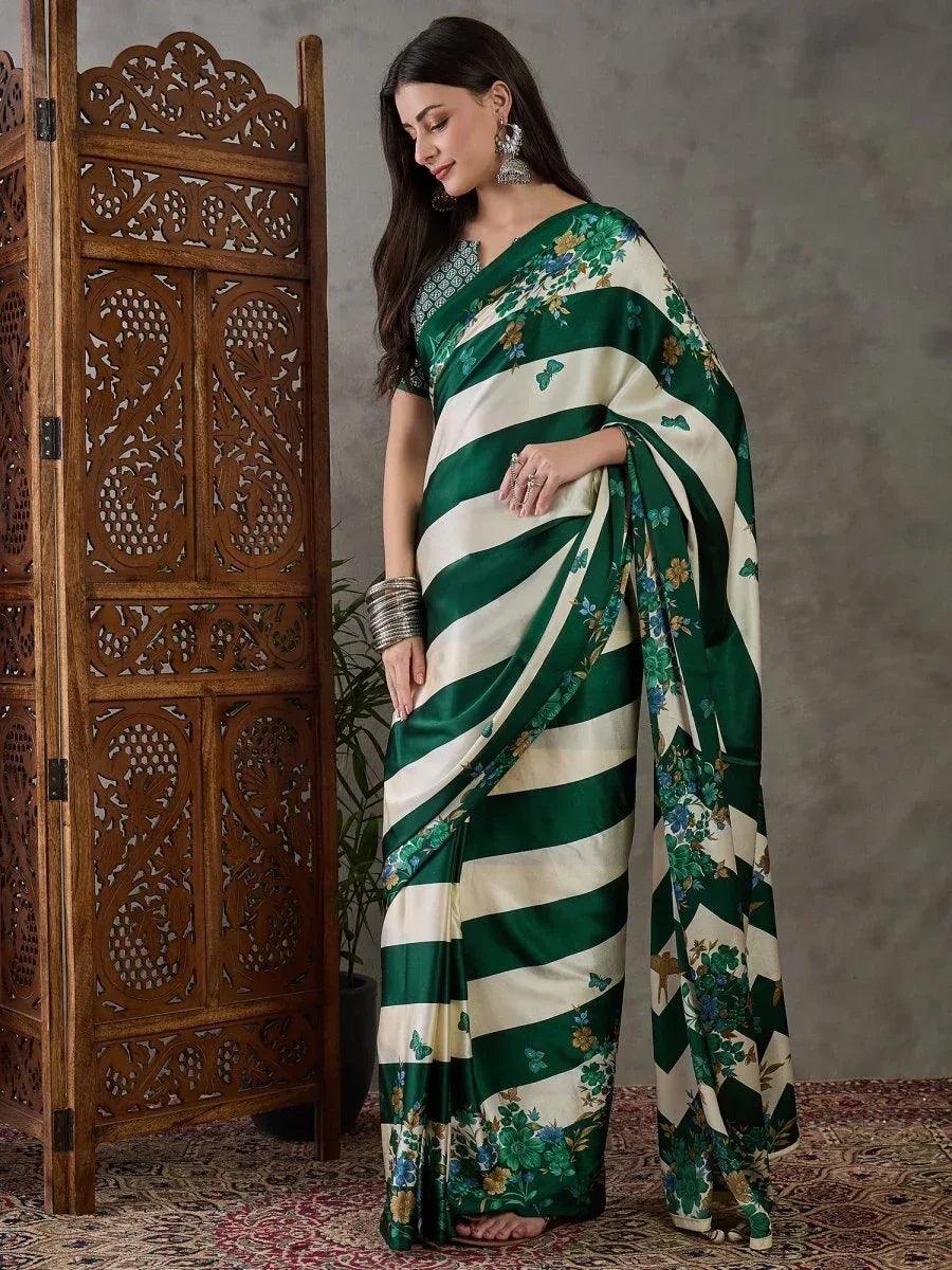 Green Semi Modal Saree | EZB GF02 LUX 11004 - EZBER