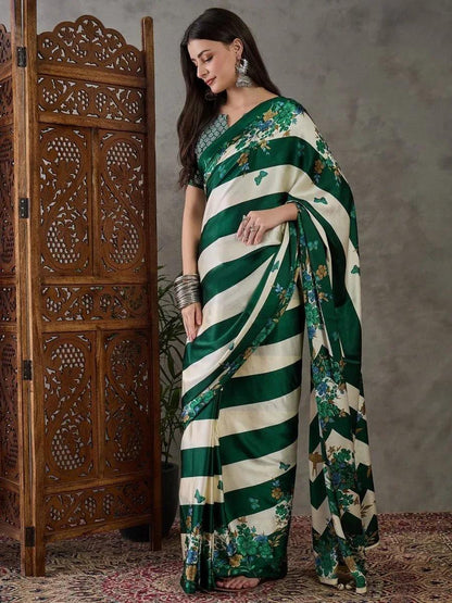 Green Semi Modal Saree | EZB GF02 LUX 11004 - EZBER