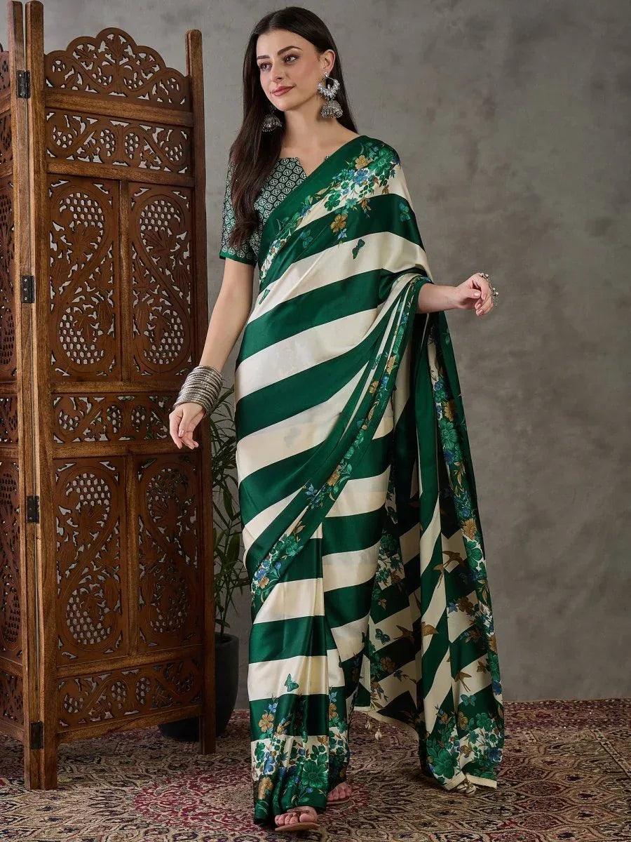 Green Semi Modal Saree | EZB GF02 LUX 11004 - EZBER