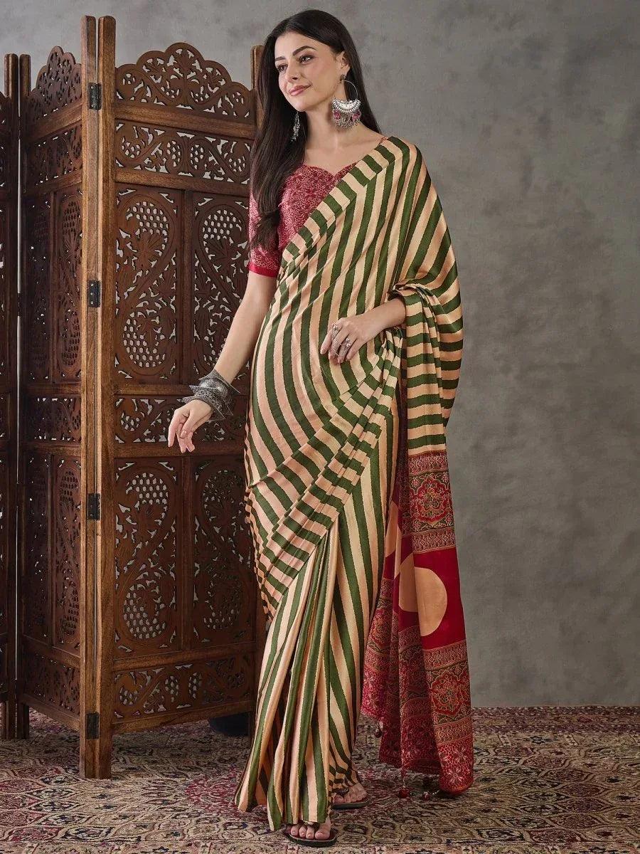 Green Semi Modal Saree | EZB GF02 LUX 12006 - EZBER