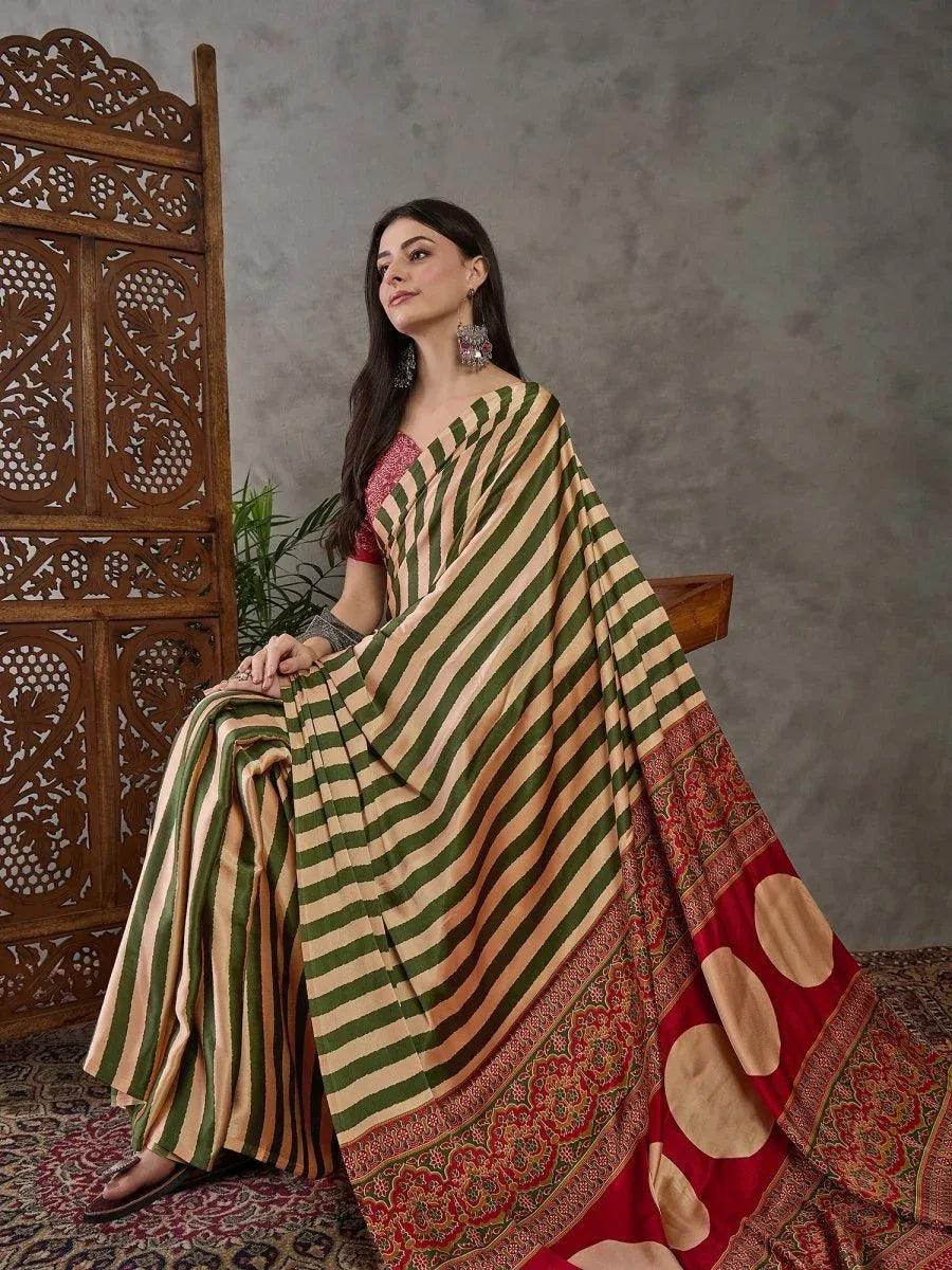 Green Semi Modal Saree | EZB GF02 LUX 12006 - EZBER