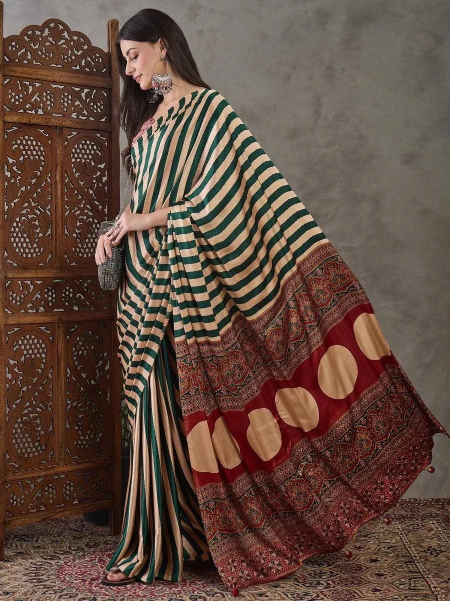 Green Semi Modal Saree | EZB GF02 LUX 12007 - EZBER