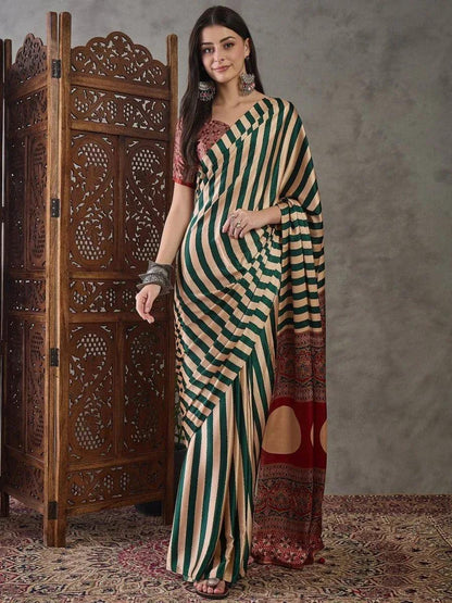 Green Semi Modal Saree | EZB GF02 LUX 12007 - EZBER