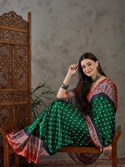 Green Semi Modal Saree | EZB GF02 LUX 5005 - EZBER