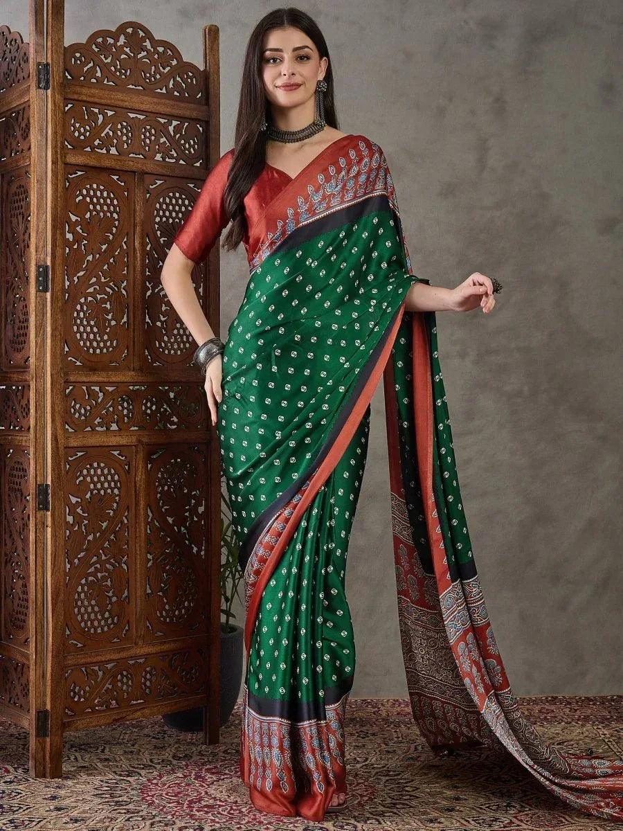 Green Semi Modal Saree | EZB GF02 LUX 5005 - EZBER