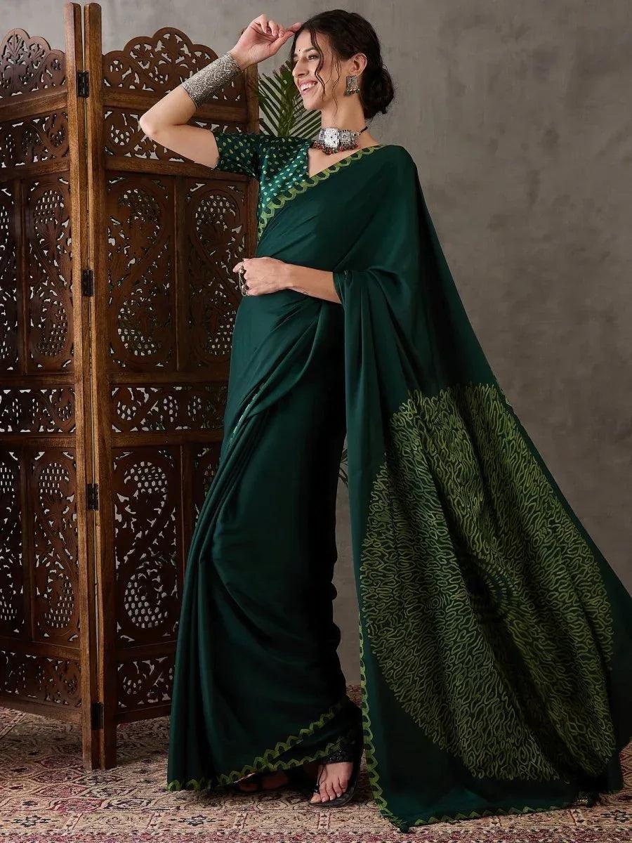 Green Semi Modal Saree | EZB GF02 LUX 7003 - EZBER